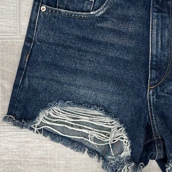 DL1961 Cleo High Rise Cut-Off Distressed Denim Shorts in Solana Dark Wash Sz 24 - Picture 7 of 15